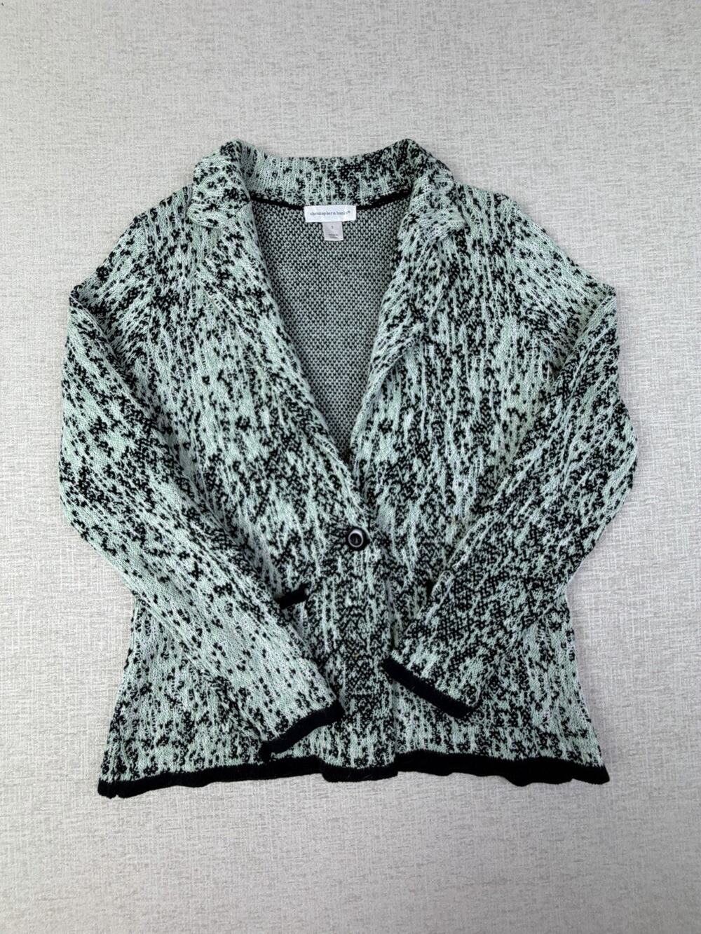 Christopher & Banks Women’s S Mint Green Black Cotton Knit Cardigan Blazer